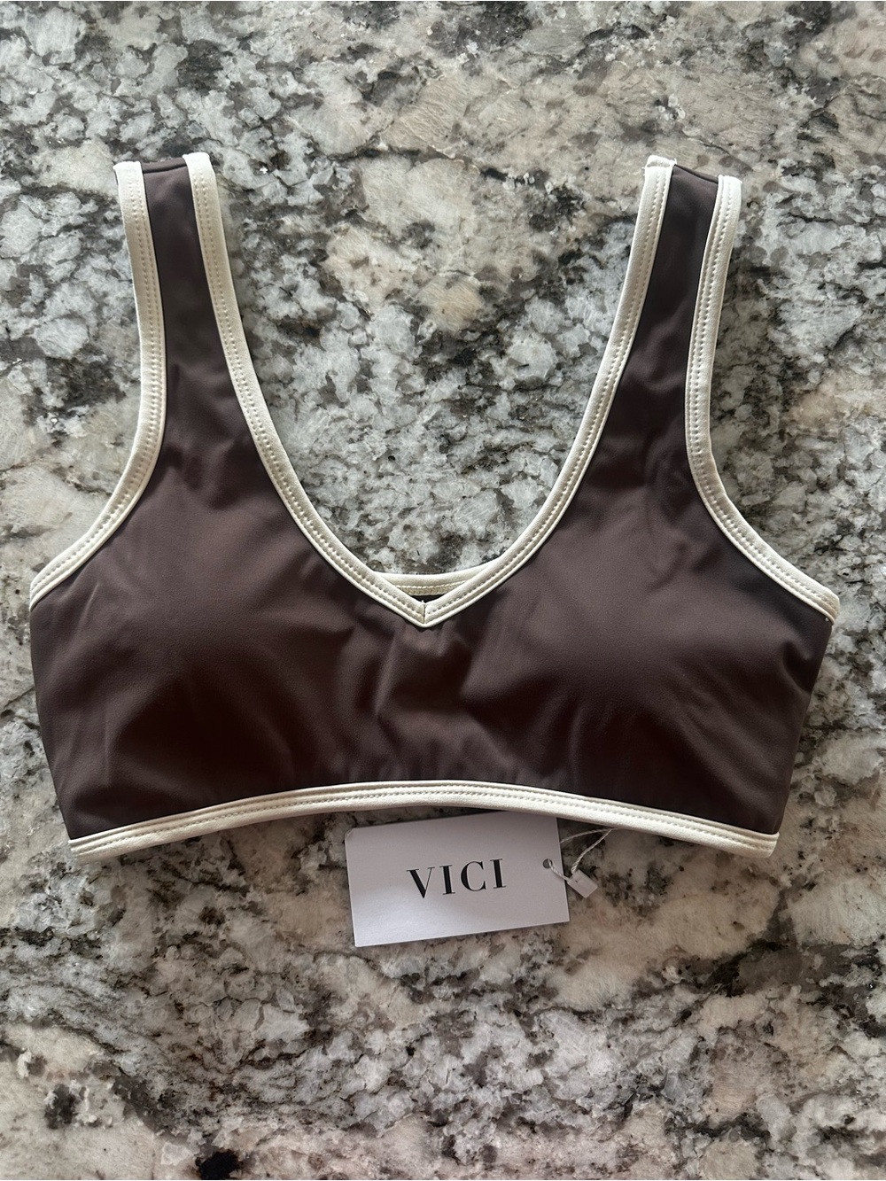 VICI Chocolate Brown Bralette with Cream Trim